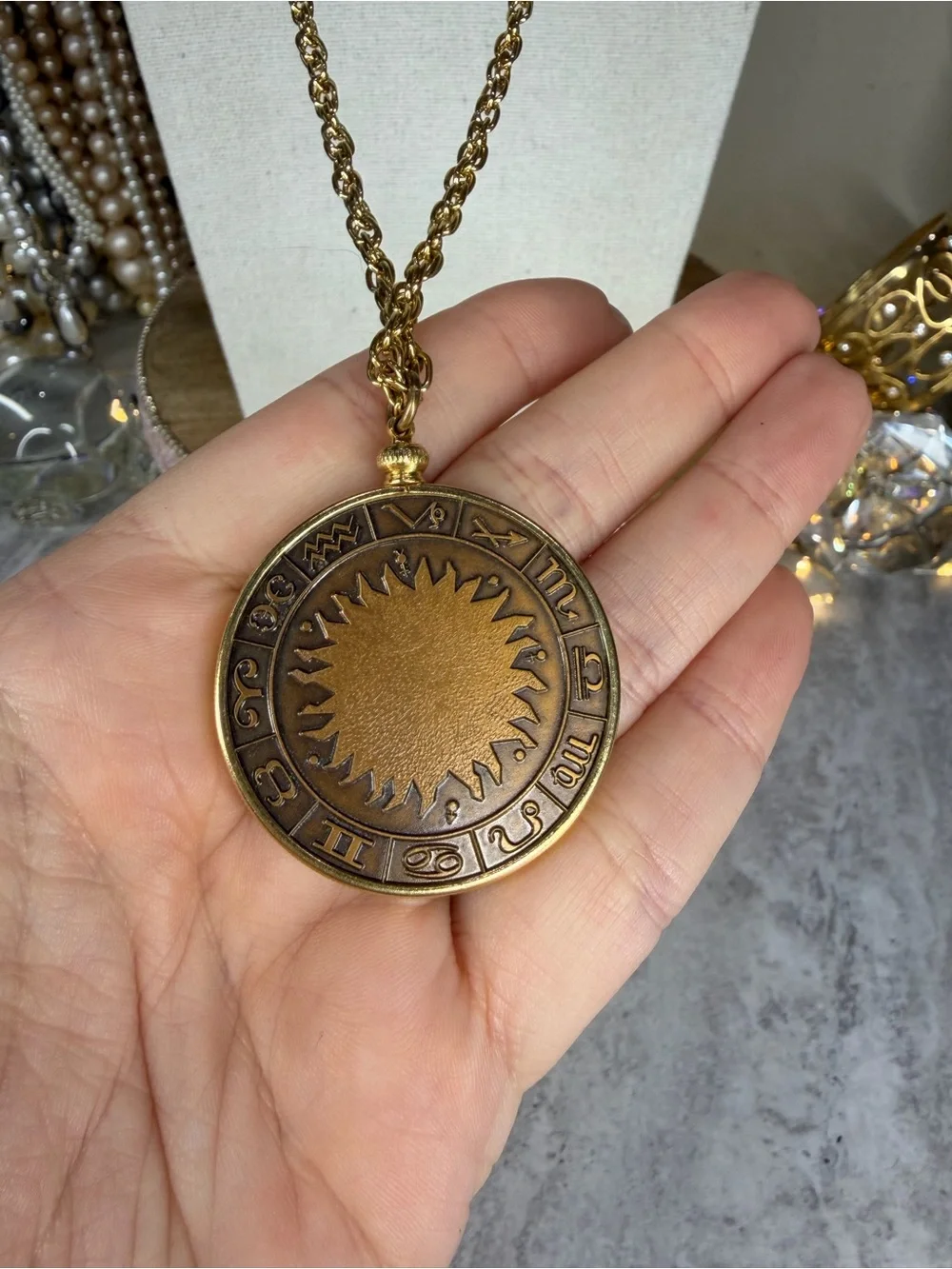 Vintage Cancer Zodiac Pendant Necklace Astrology Horoscope Jewelry Double Sided